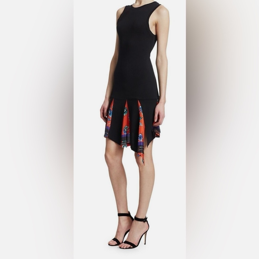 Derek Lam 10 Crosby Black Asymmetrical Floral Sleeveless Dress Size 00 - Picture 2 of 11